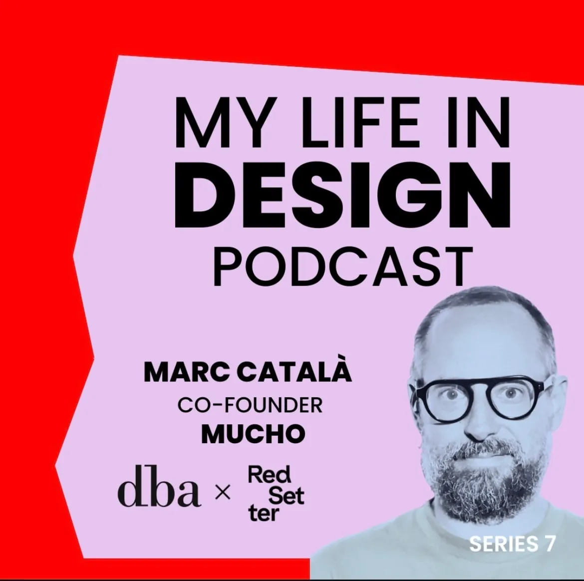Афиша публичной записи подкаста My Life in Design с портретом Марка Каталы